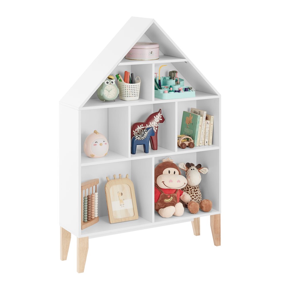 Steiner White Dollhouse 8-Compartment Kids Freestanding Bookshelf - Beech Legs. Picture 11