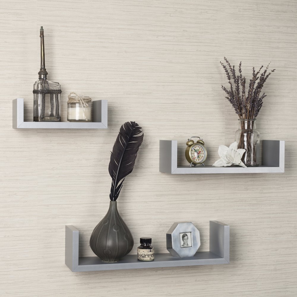 Laminated Silver Gray Floating "U" Shelves (Set of 3). Picture 2
