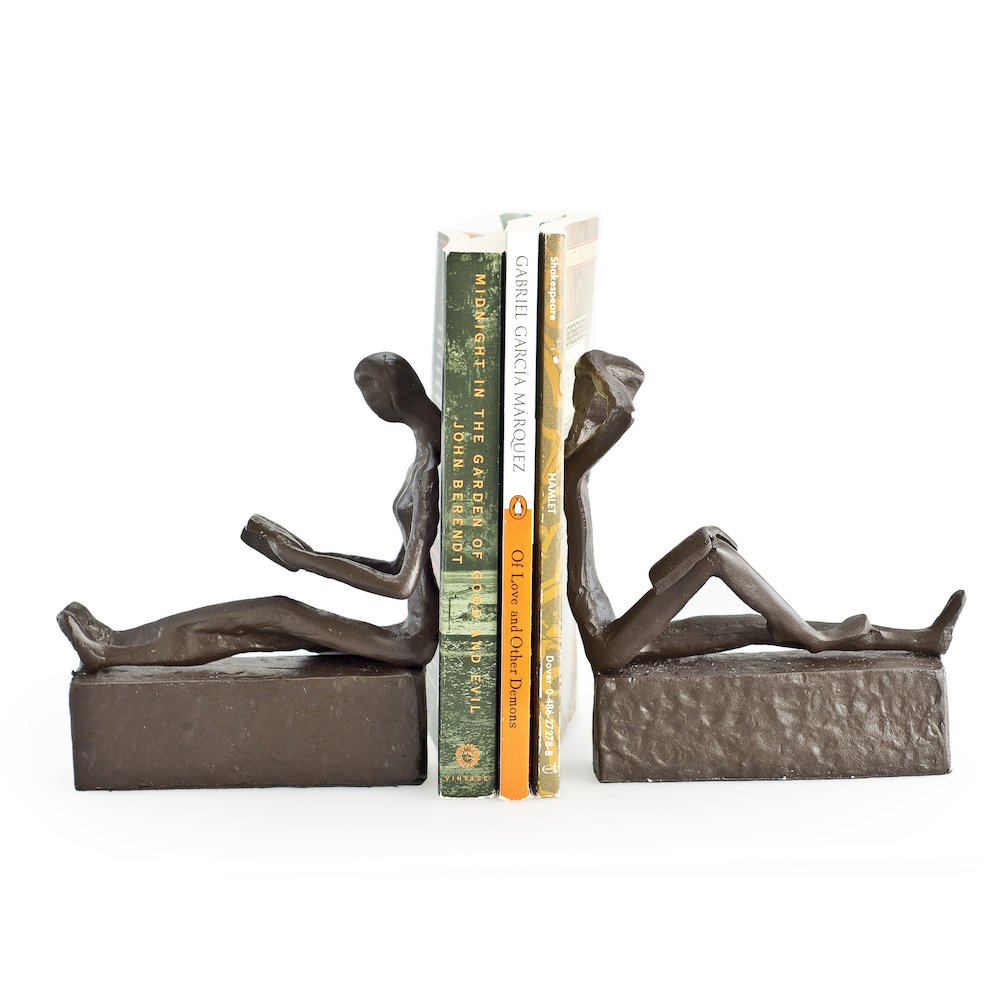Man & Woman Reading Metal Bookend Set. Picture 1