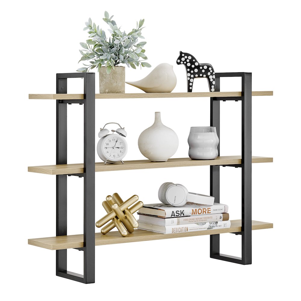 Rio Three Tier Floating Bracket Wall Shelf - Chestnut. Picture 9