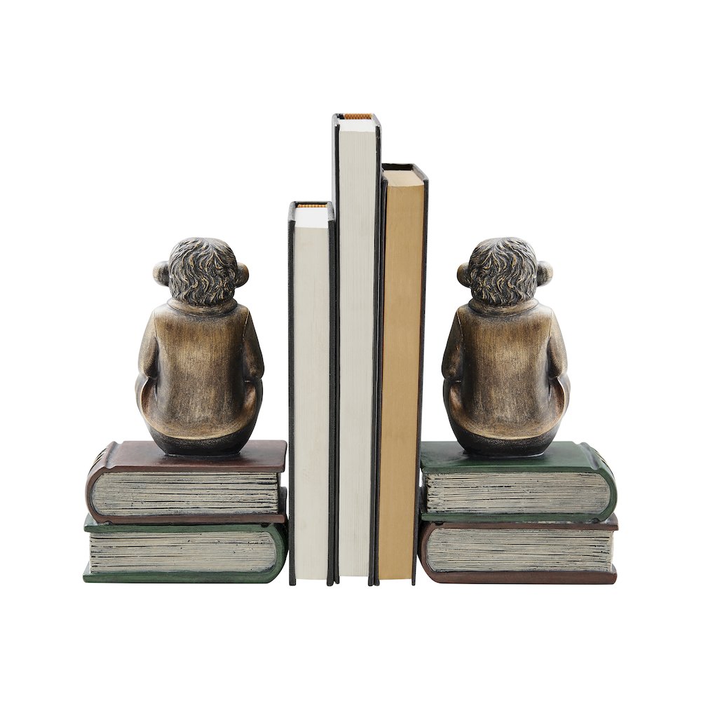Monkeys on Books Polyresin Antique Patina Finish Bookend Set of 2. Picture 11