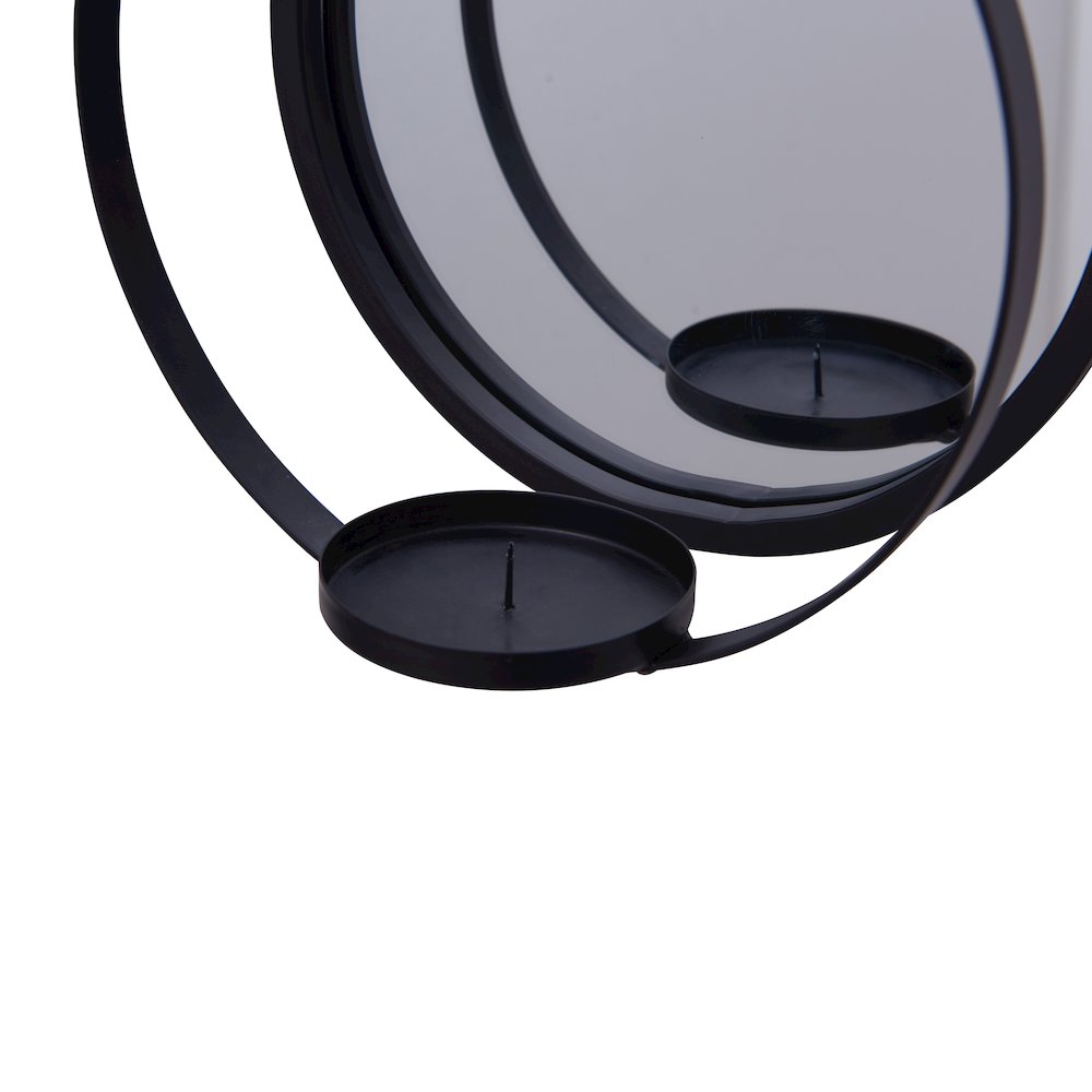 Round Wrought Iron Pillar Candle Sconce with Mirror – Wall Candleholder. Picture 5