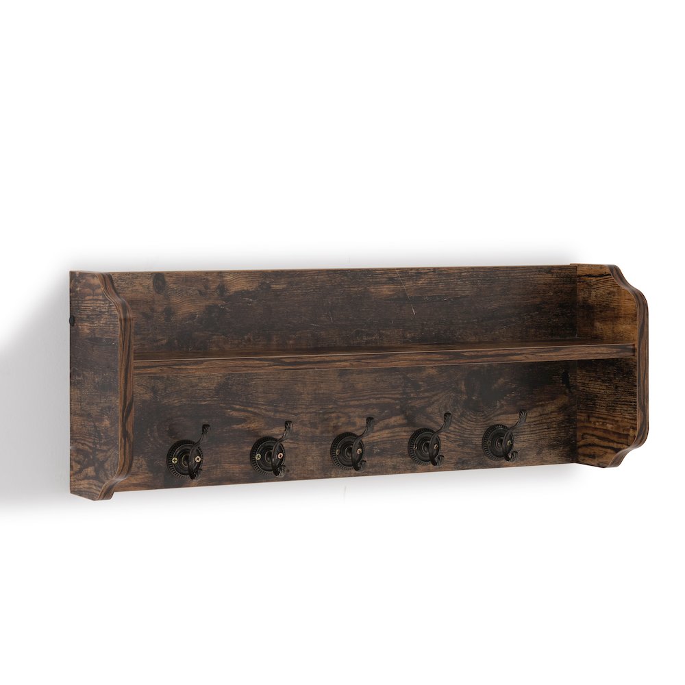 Utility Wall Shelf with Hooks - Aged Wood. Picture 3