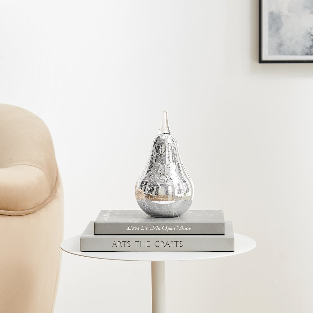 Alloya Pear Decorative Accent Tabletop Glass Sculpture Figure - Silver. Picture 2
