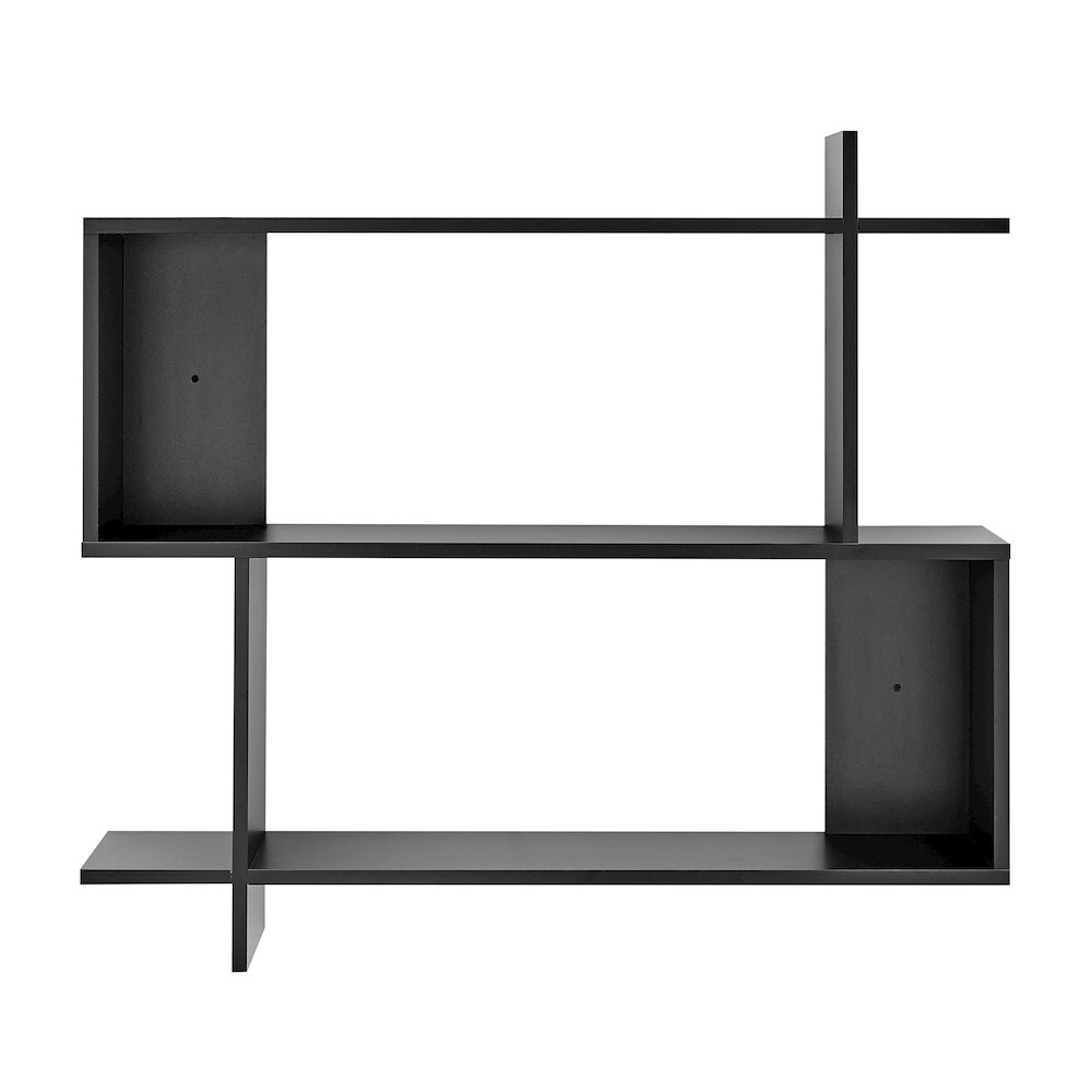 Manasa Floating Geometric Kilter Two-Tier Wall Shelf - Black. Picture 1