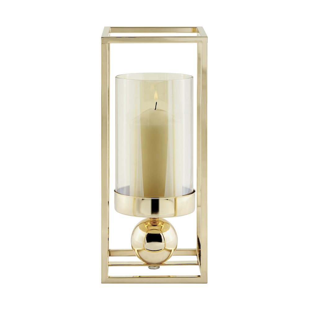 Luna Warm Gold Tinted Glass Large Hurricane Candle Holder. Picture 9
