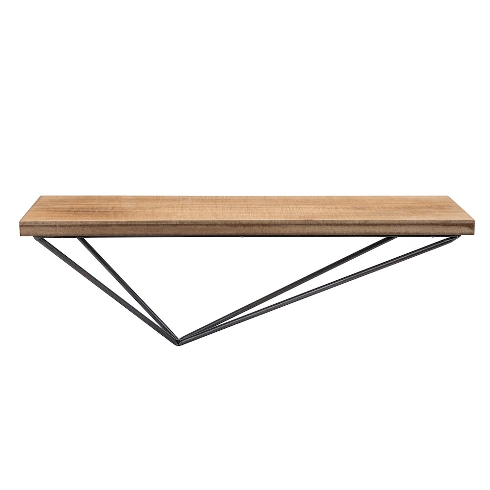 Rustic Wall Mount Pine Wood Shelf with Diamond-Shaped Iron Bracket. Picture 1