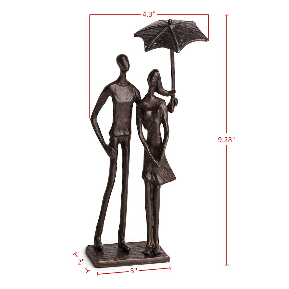 Loving Couple Under Umbrella Bronze Sculpture. Picture 2
