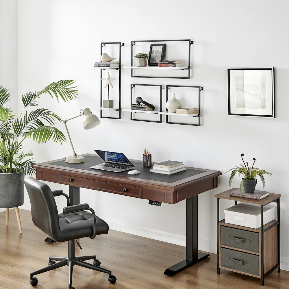 Framed Wall Art 4-Piece Modern Shelf Set - Black Metal Frame White MDF Shelves. Picture 6