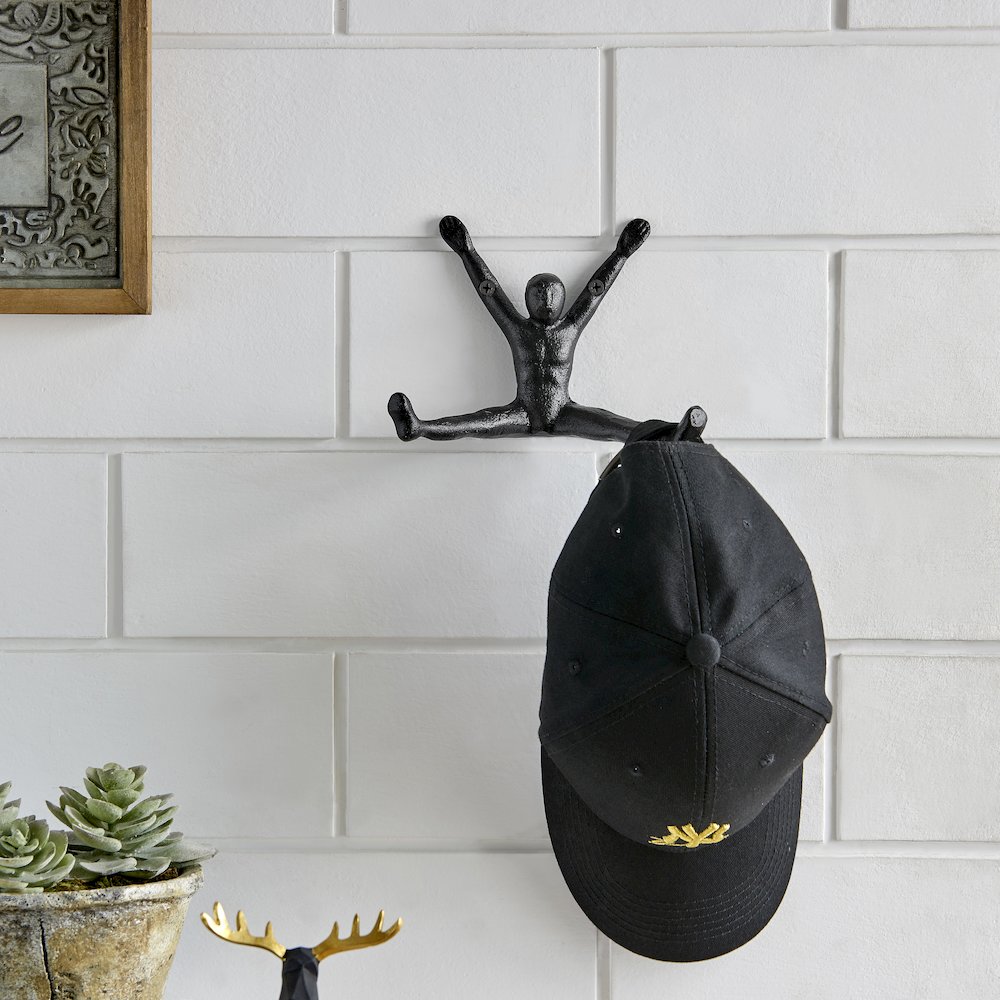 Athlete Sculpture Cast Iron Wall Mount Double Hook (Set of 2) - Black. Picture 3