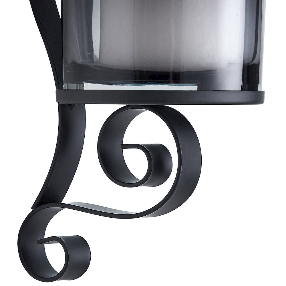 Vintage Black Wall Sconce Candle Holder Set (2) with Smoke Glass Hurricanes. Picture 6