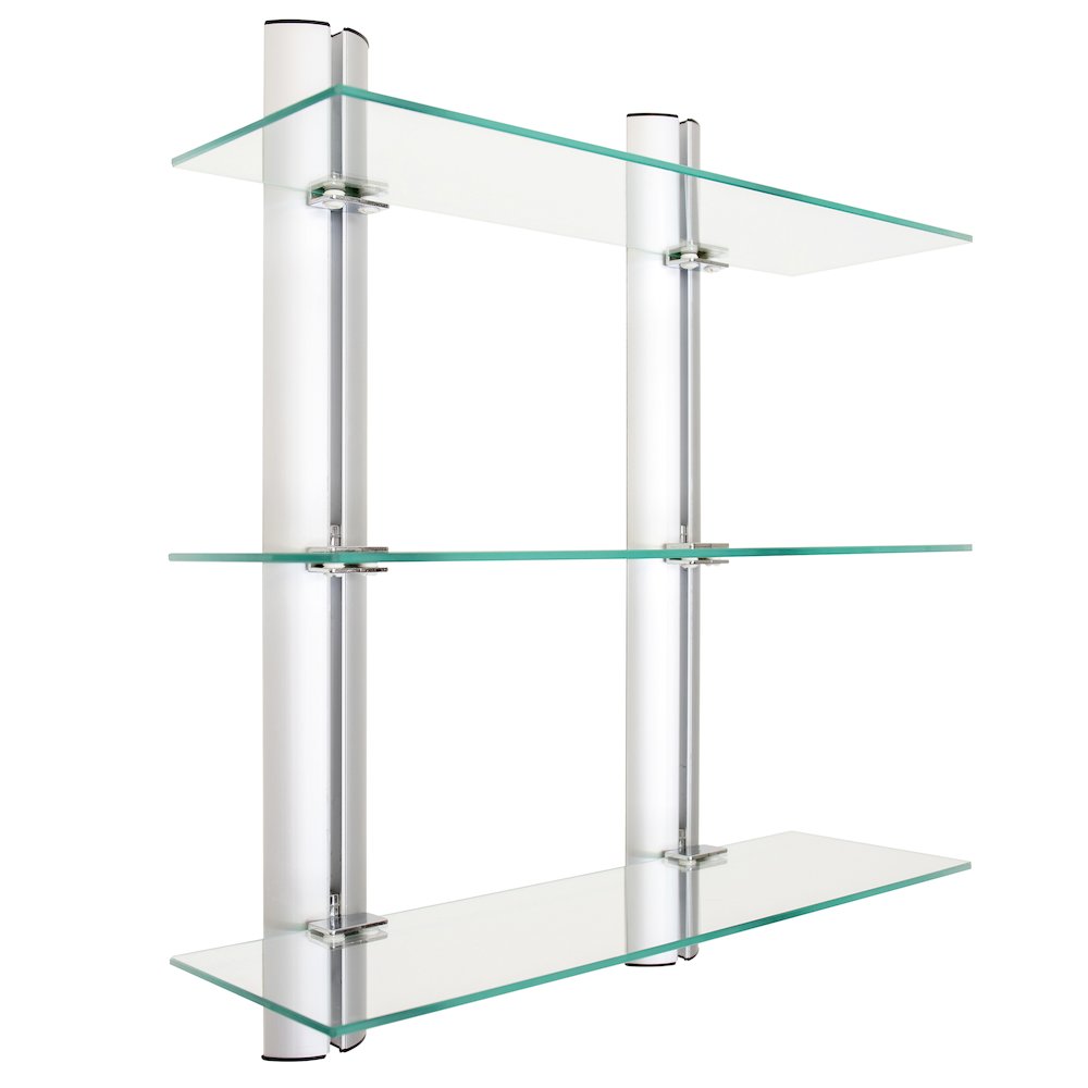 Bathroom Wall-Mount 3-Tier Adjustable Glass Wall Shelves on Aluminum Bars. Picture 7