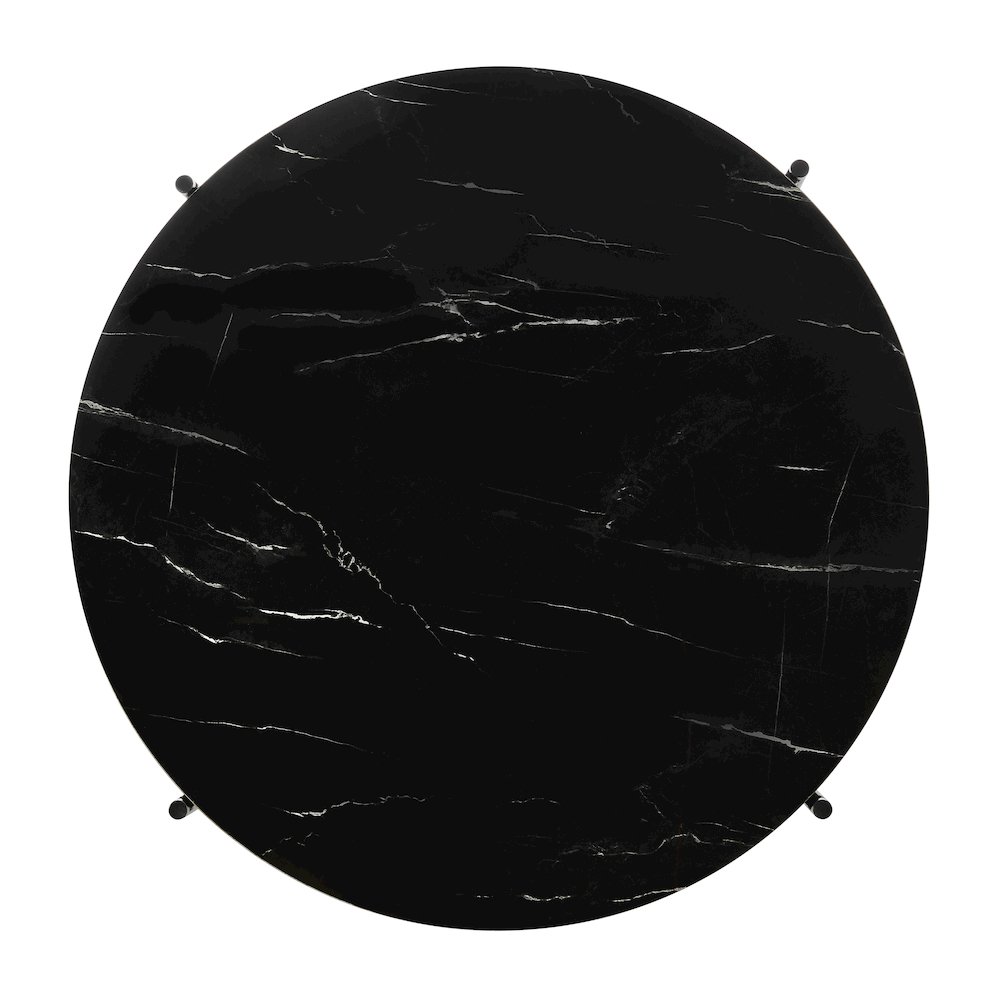 Round Marble Finish Veneer Top Black Metal Large Coffee Table - Black Marble. Picture 13