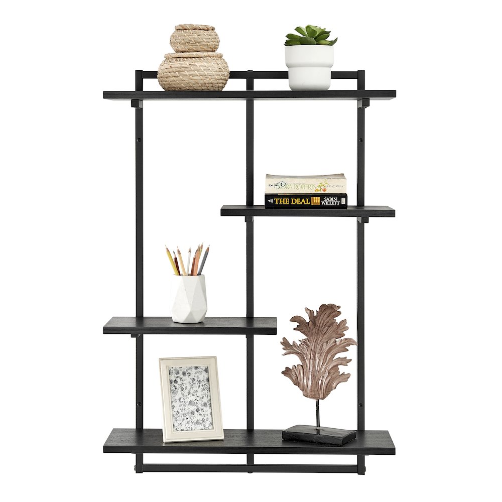 Rhodes 4 Tier Windowsill Wall Shelf with Black Metal Frame Black MDF Shelves. Picture 6