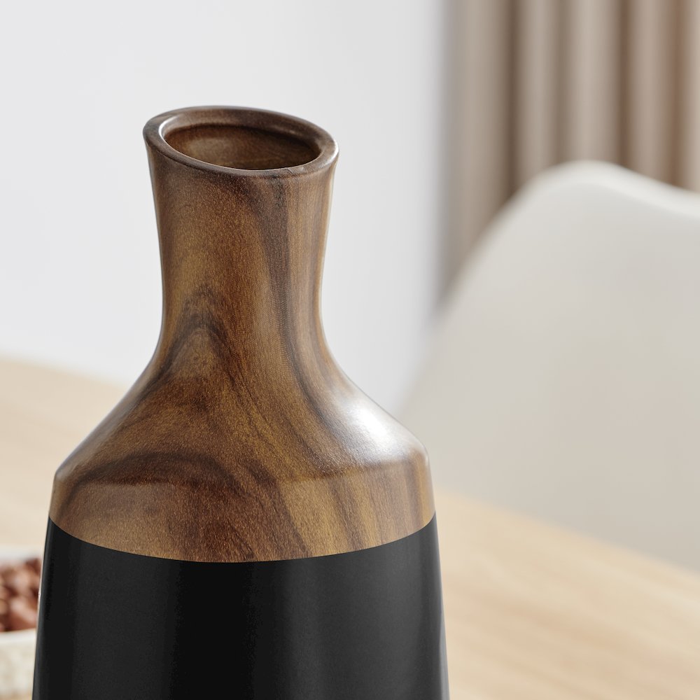 Milo Kande Carafe Modern Two Tone Tabletop Vase - Black and Walnut - Large. Picture 6
