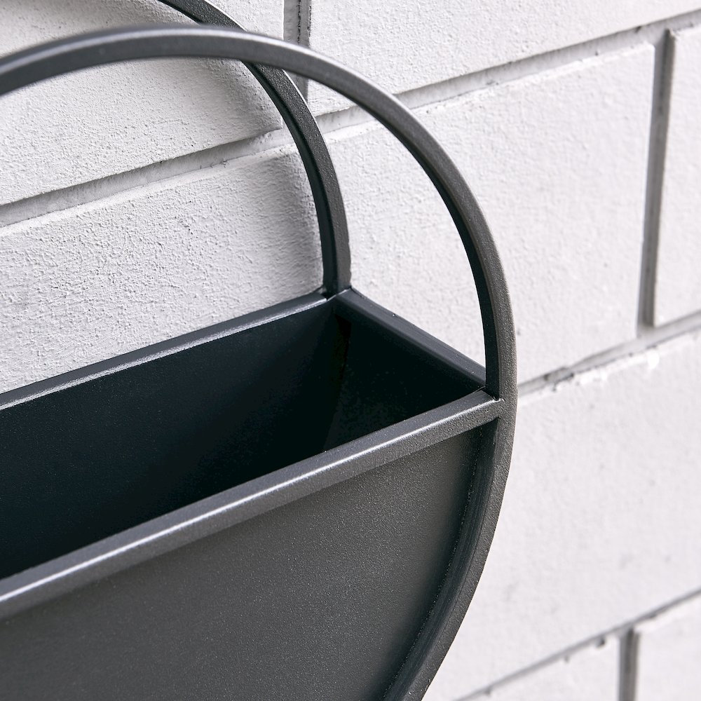 Round 2-Piece iron Wall Planter Set - Black. Picture 4