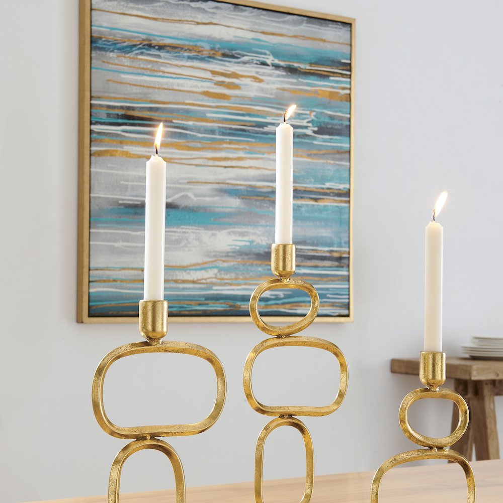 Eduardo Sculpted Gold and Black Candlestick Candle Holders - Set of 3. Picture 7