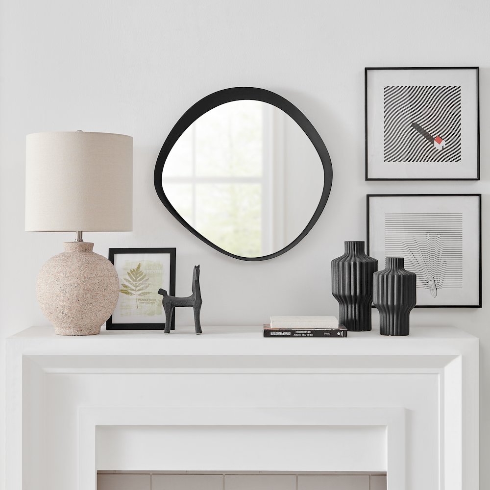 Sonya 24-inch Contemporary Round Wall Mirror with Raised Black Iron Frame. Picture 3