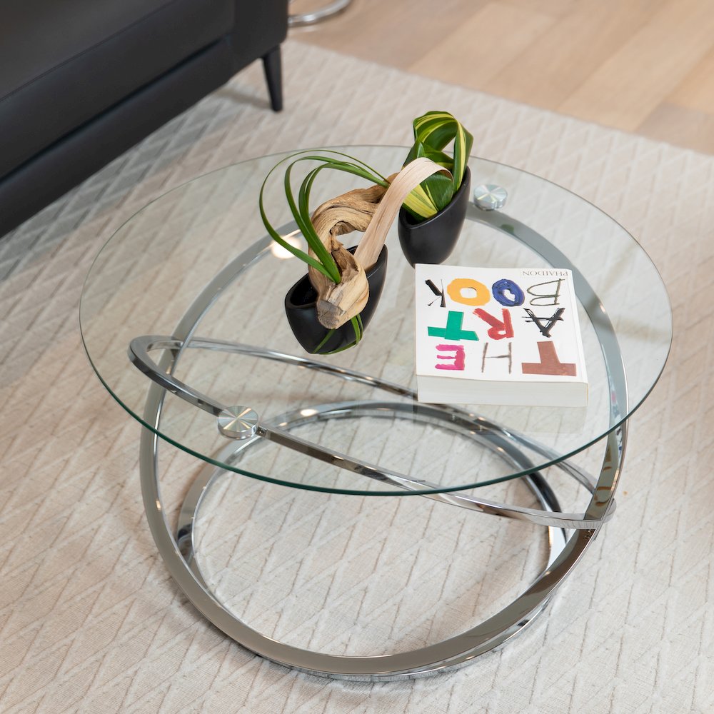 Galaxy Chrome and Tempered Glass Round Coffee Table. Picture 5