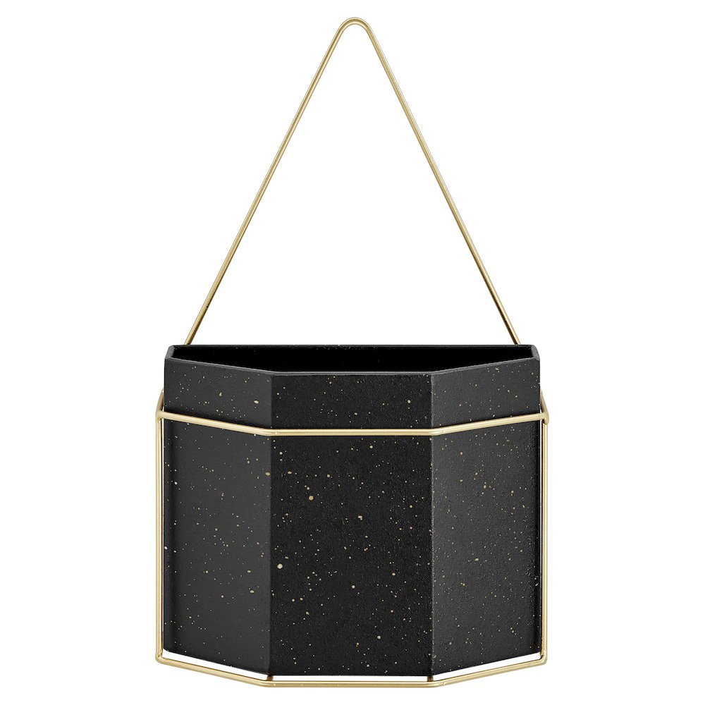 Modern Geometric Black and Gold Metal Wall Planters - Set of 3. Picture 8