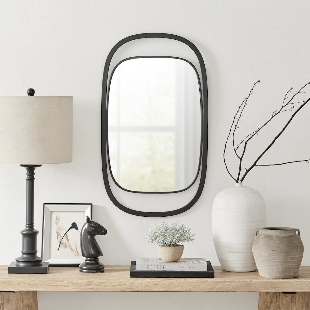 Sonya 29.6-inch Contemporary Rectangular Wall Mirror with Black Iron Frame. Picture 2