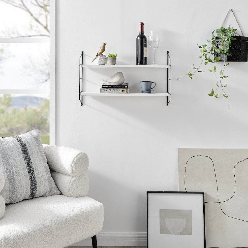 Severini Floating Bracket Farmhouse Two-Tier Wall Shelf - Black/White. Picture 4