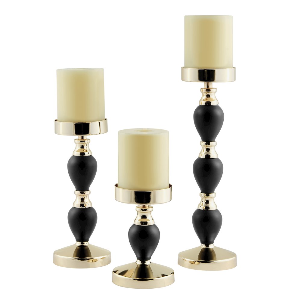 Talia Black and Gold Candlestick Taper Candle Holders - Set of 3. Picture 9