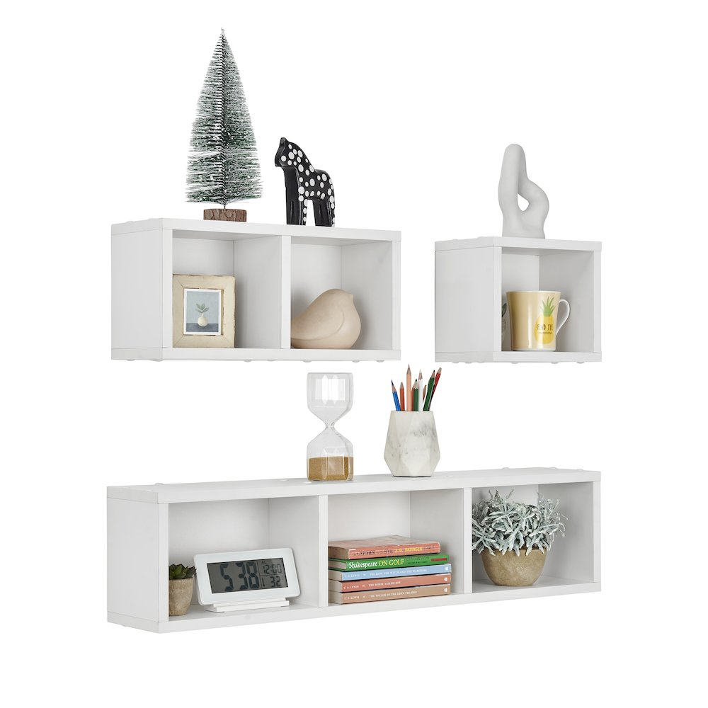 Bauhaus Floating Geometric Cubby Wall Shelves - Set of 3 Sizes - White. Picture 12