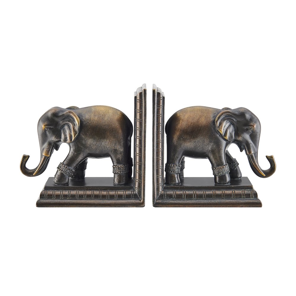 Ornate Elephants Polyresin Bronze Patina Finish Bookend Set of 2. Picture 8