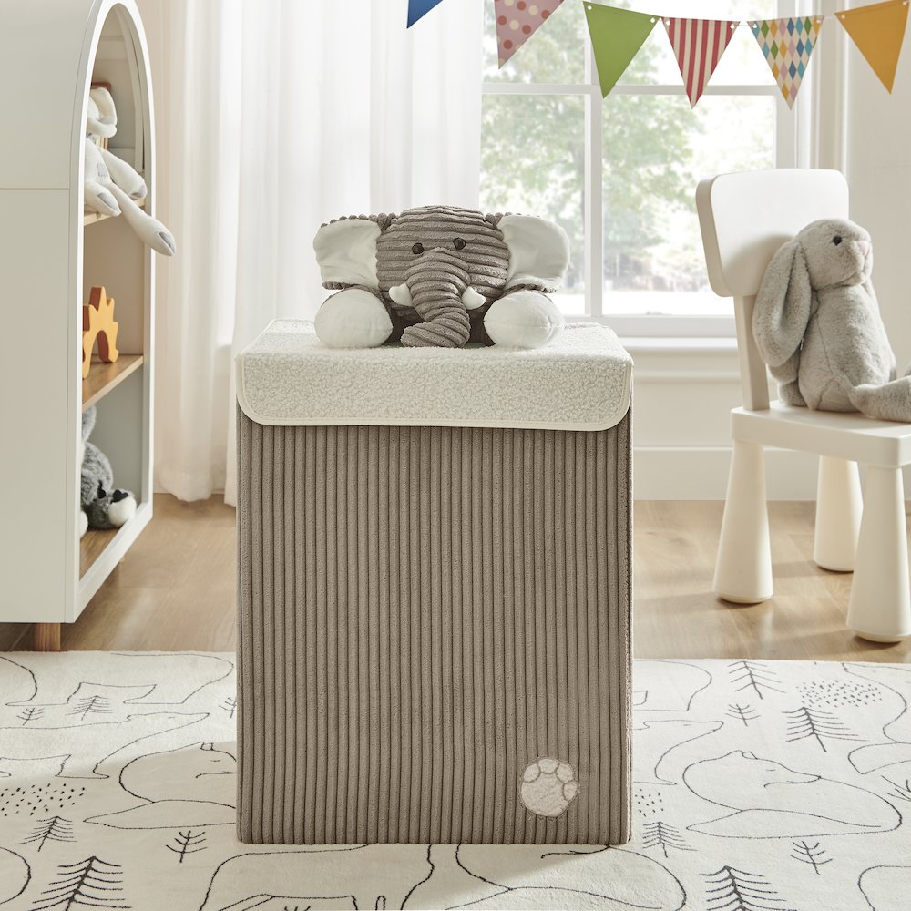 Collapsible Folding Corduroy Kids Plush Laundry Hamper Toy Storage Gray Elephant. Picture 5