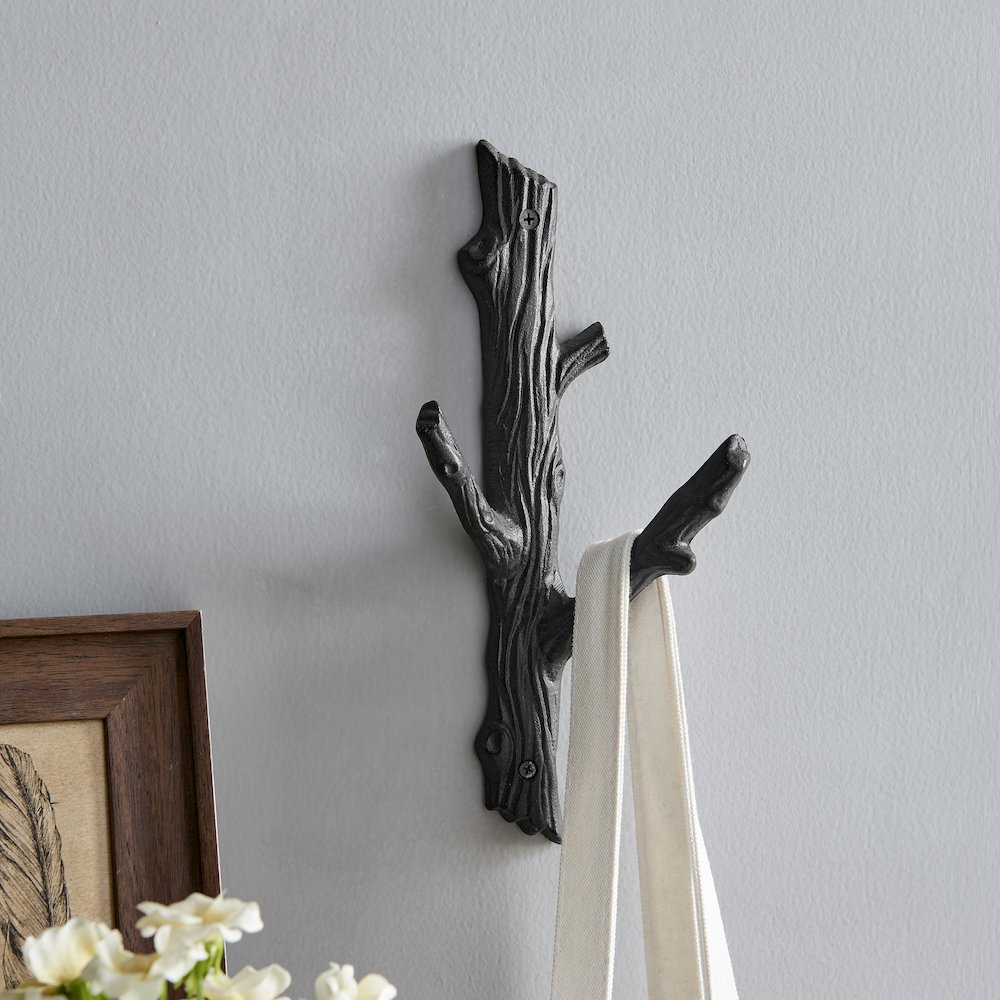 Brown Cast Iron Tree Branch Double Wall Mount Coat Hooks (Set of 2). Picture 3