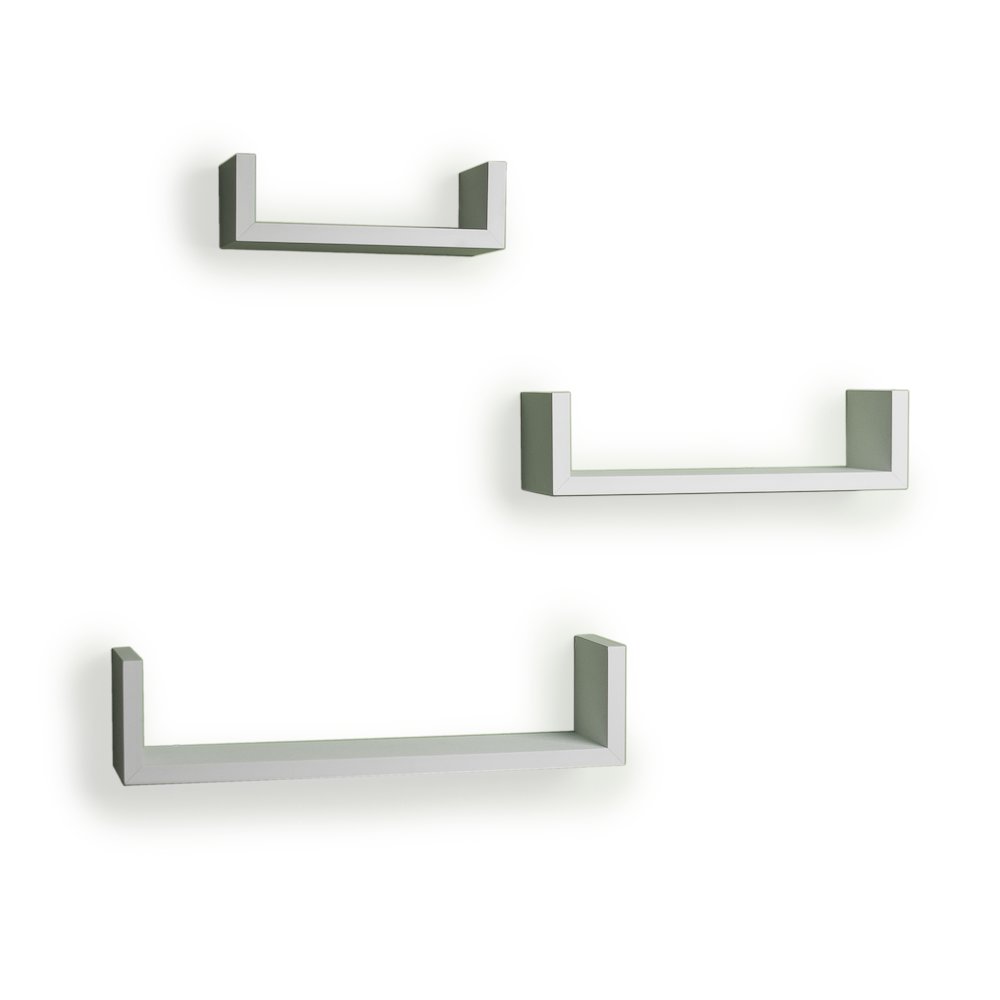 Floating 'U' Laminated White Shelves (Set of 3). Picture 1