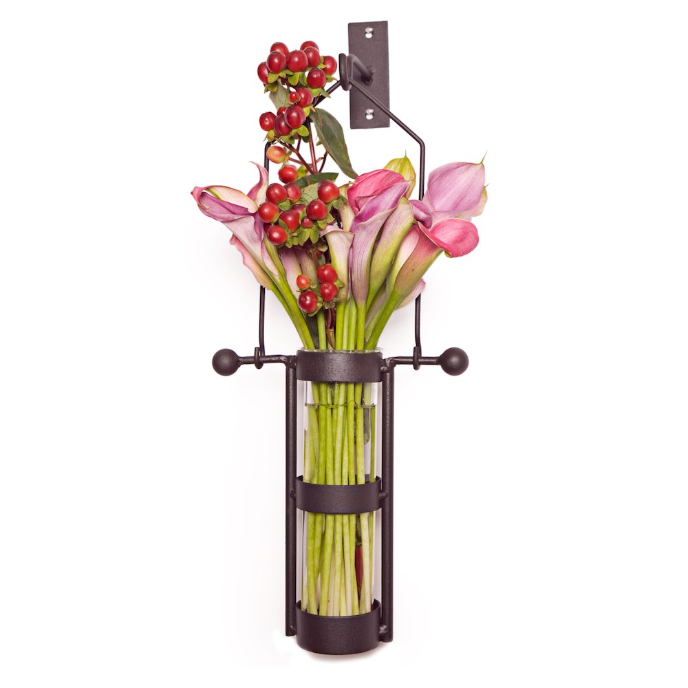 Wall Mount Hanging Glass Cylinder Vase Set with Metal Cradle and Hook. Picture 6