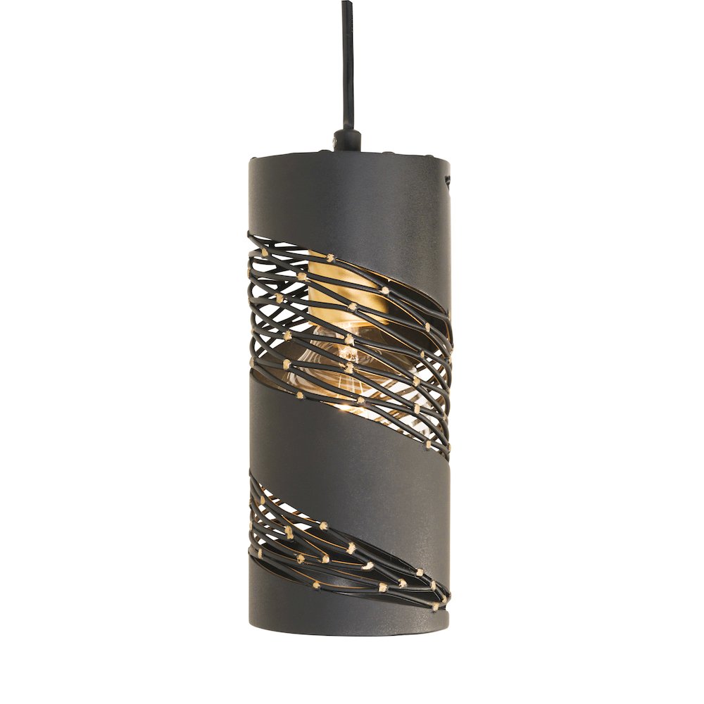 Flow 1-Lt Cylinder Mini Pendant - Matte Black/French Gold. Picture 1