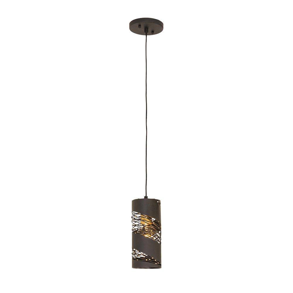 Flow 1-Lt Cylinder Mini Pendant - Matte Black/French Gold. Picture 2