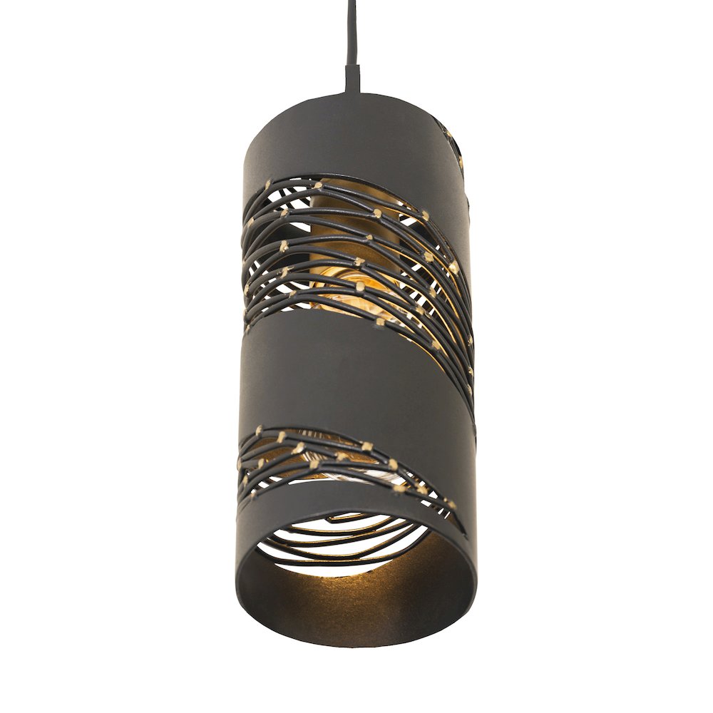 Flow 1-Lt Cylinder Mini Pendant - Matte Black/French Gold. Picture 3