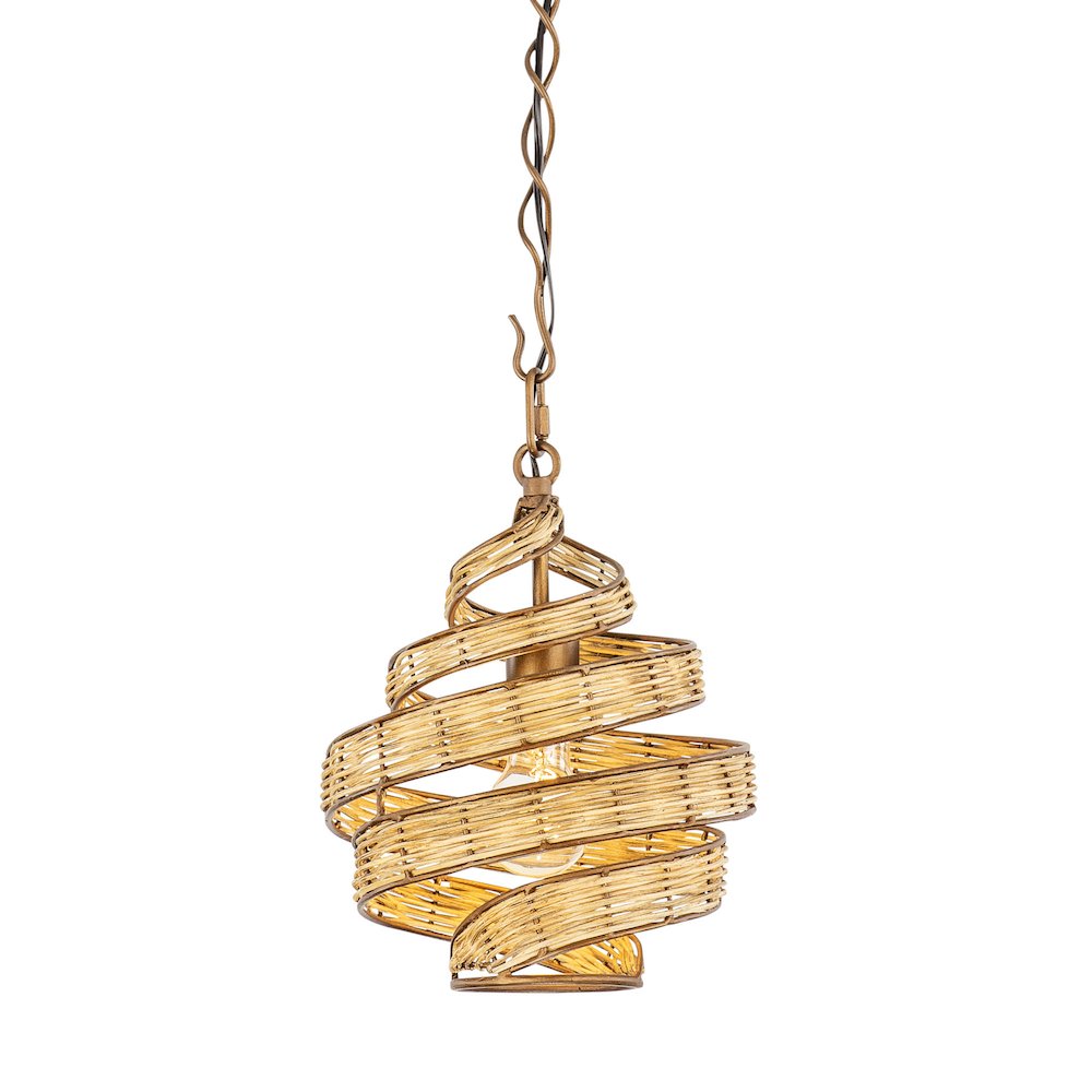 Flow 1-Lt Twist Pendant - Baguette/Natural Rattan. Picture 1