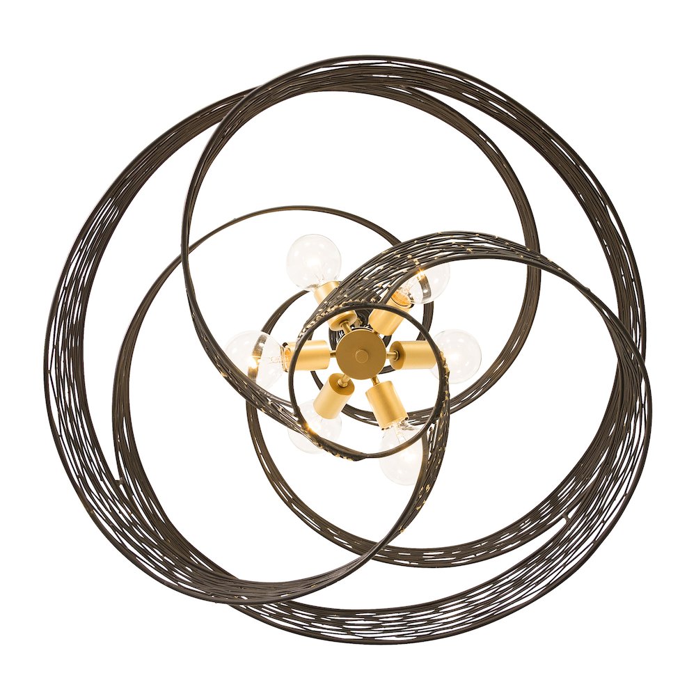 Flow 6-Lt Large Twist Pendant - Matte Black/French Gold. Picture 3