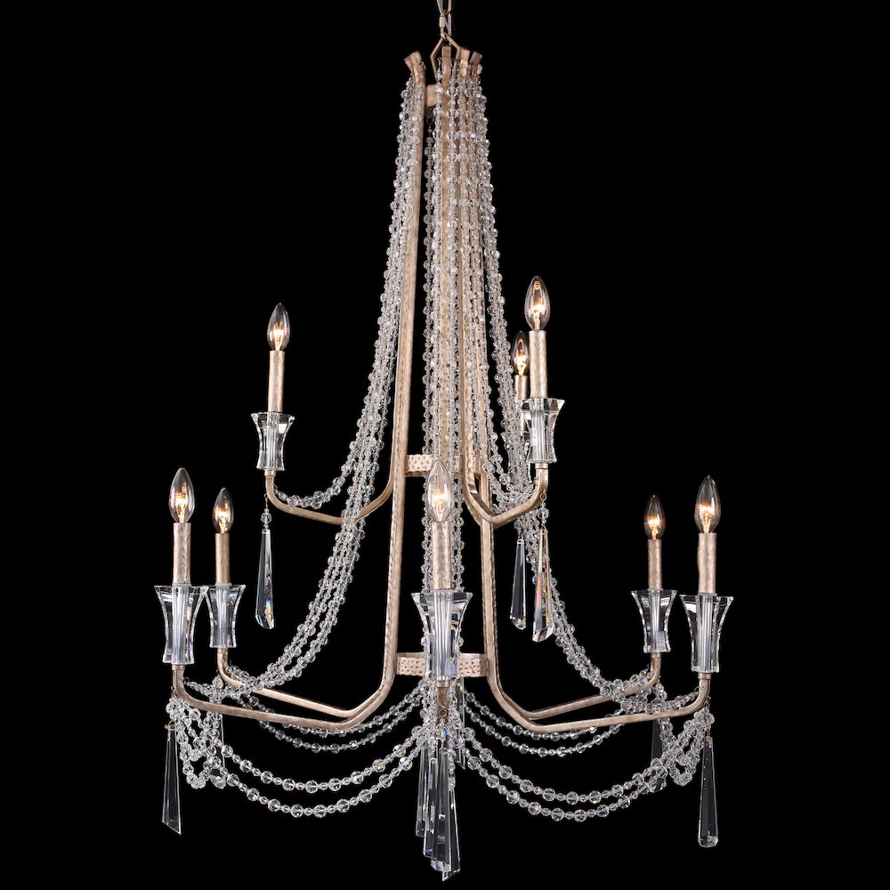 Barcelona 9-Lt 2-Tier Crystal Chandelier - Transcend Silver. Picture 1