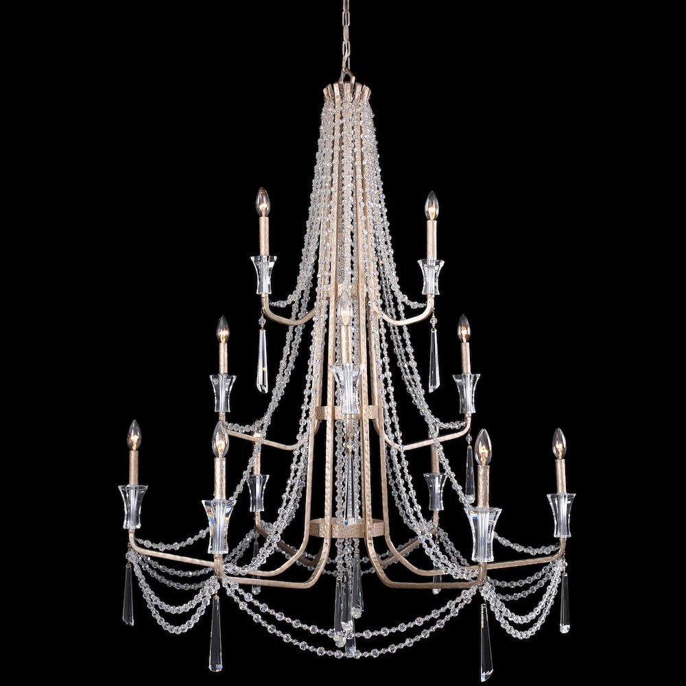 Barcelona 12-Lt 3-Tier Crystal Chandelier - Transcend Silver. Picture 1