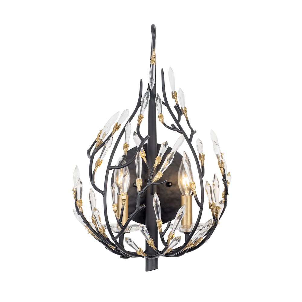 Bask 2-Lt Crystal Sconce - Matte Black/French Gold. Picture 1