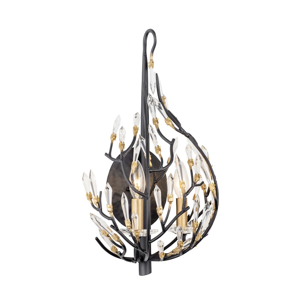 Bask 2-Lt Crystal Sconce - Matte Black/French Gold. Picture 2