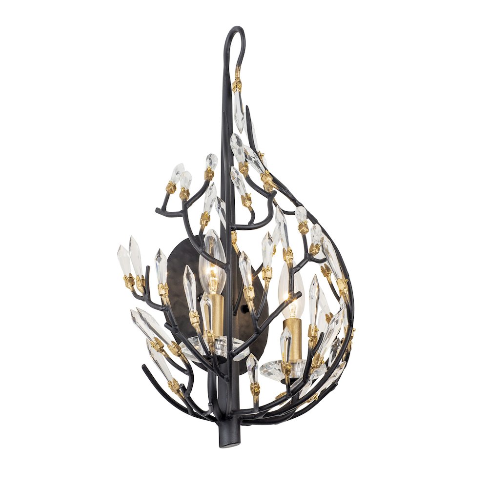 Bask 2-Lt Crystal Sconce - Matte Black/French Gold. Picture 3