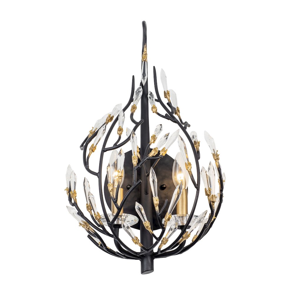 Bask 2-Lt Crystal Sconce - Matte Black/French Gold. Picture 4