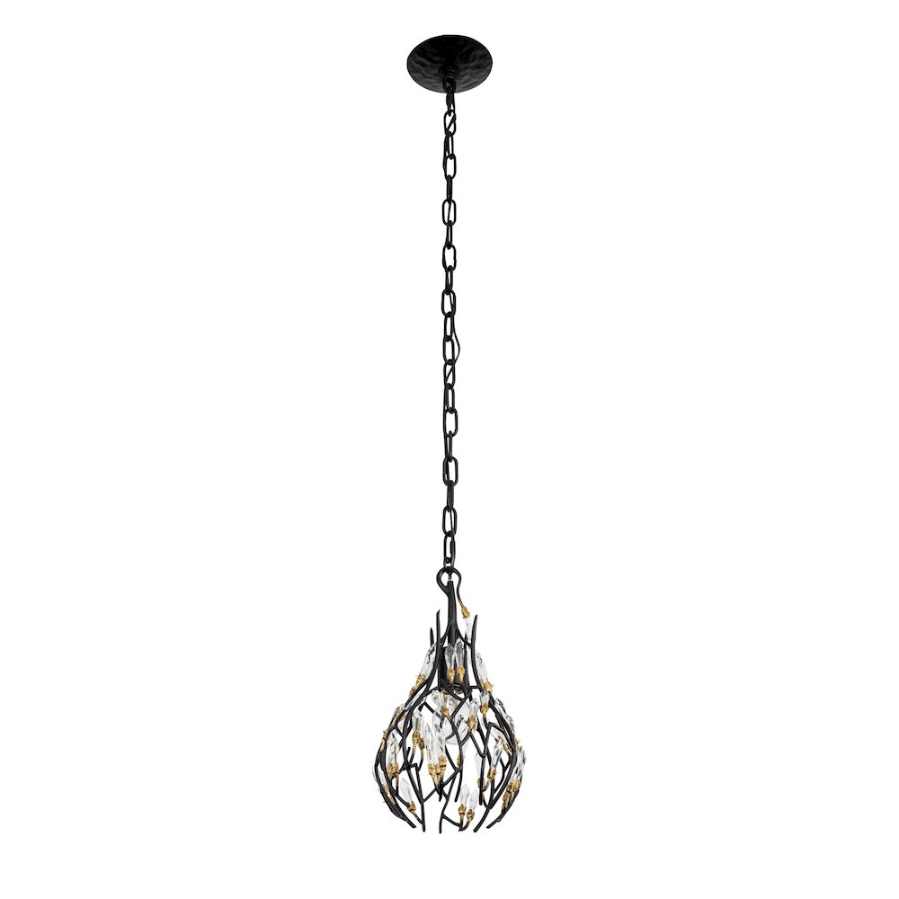 Bask 1-Lt Crystal Mini Pendant - Matte Black/French Gold. Picture 4