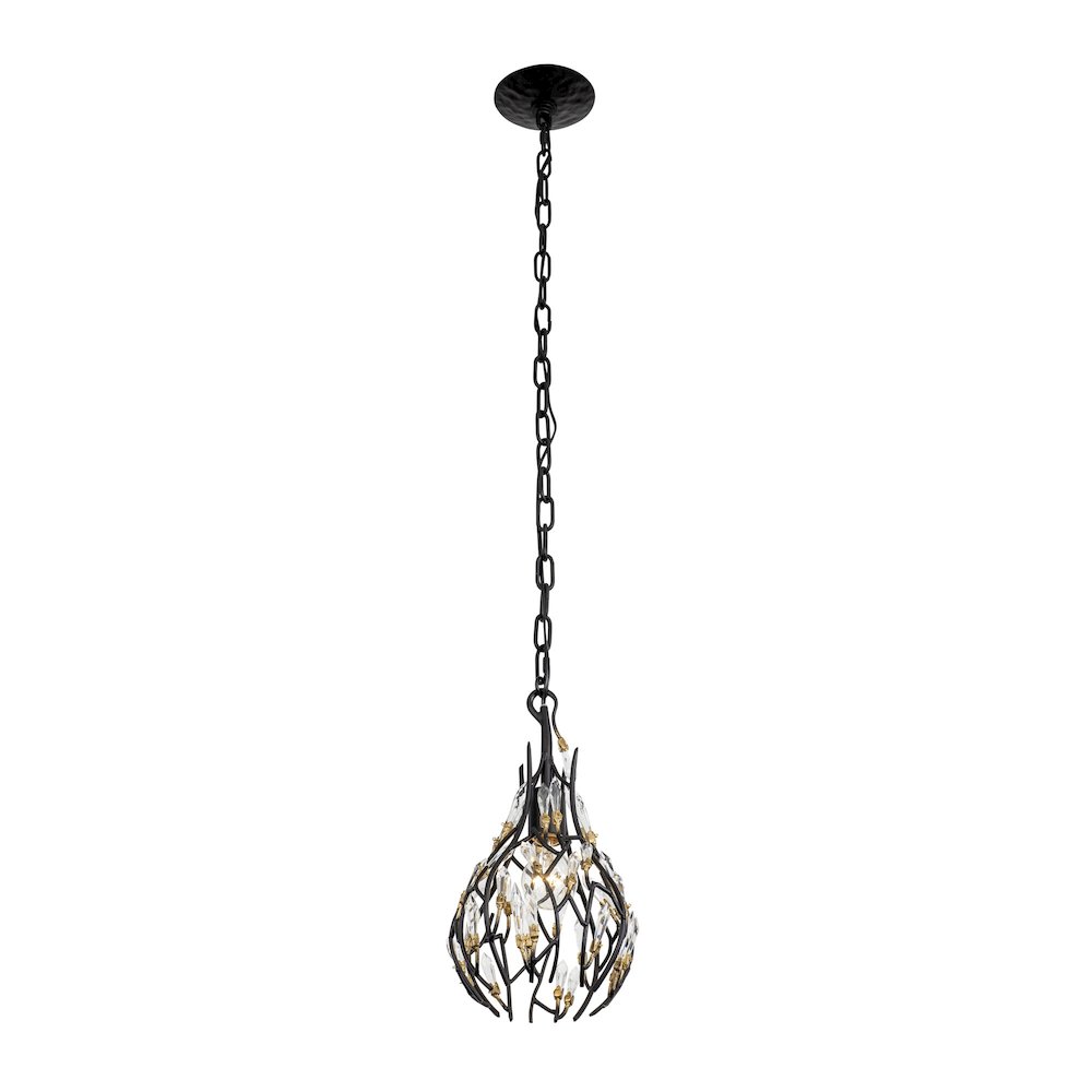 Bask 1-Lt Crystal Mini Pendant - Matte Black/French Gold. Picture 5
