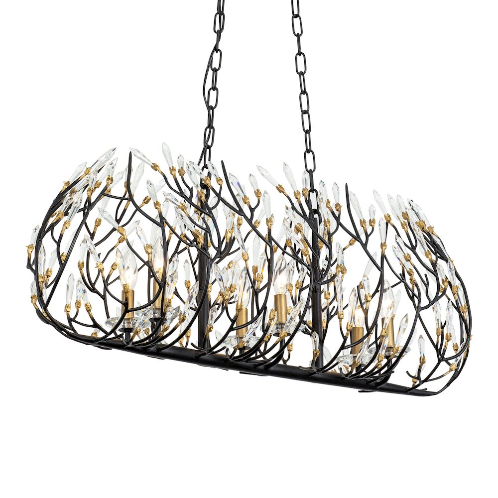 Bask 6-Lt Crystal Linear Pendant - Matte Black/French Gold. Picture 1