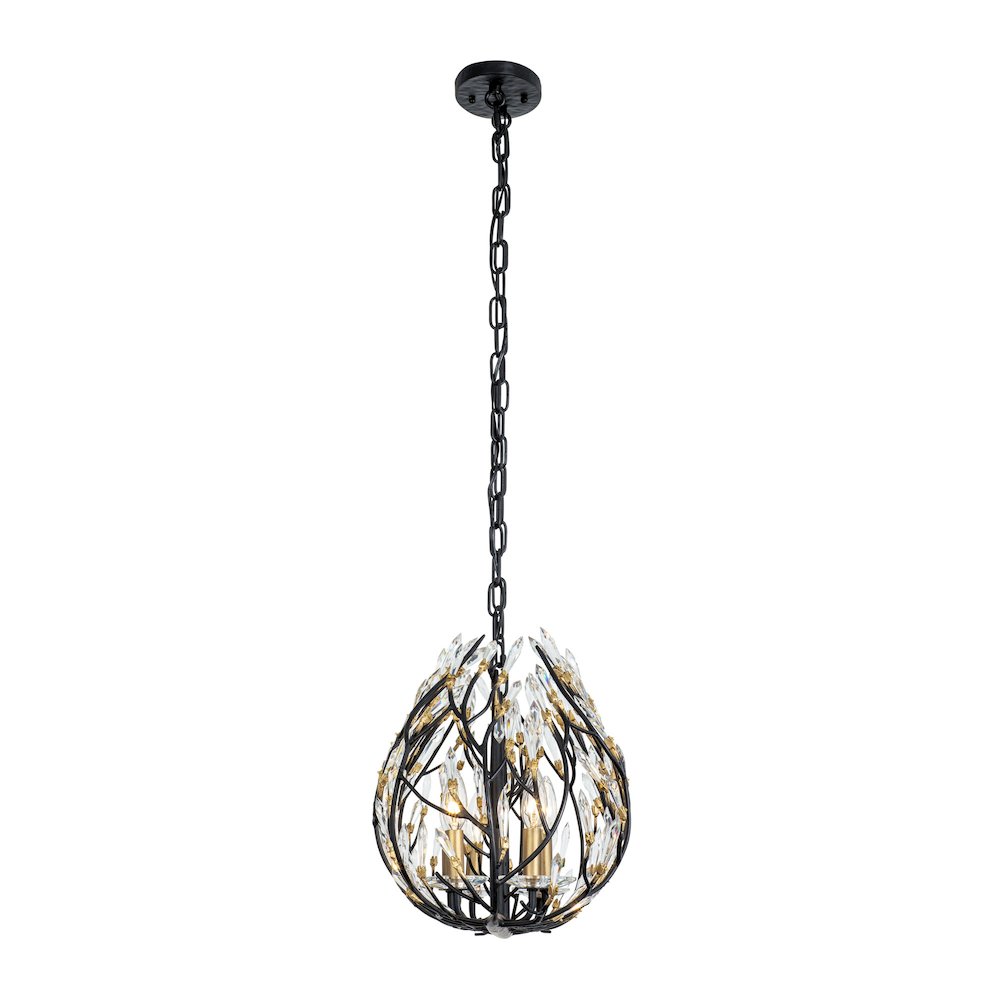 Bask 6-Lt Crystal Linear Pendant - Matte Black/French Gold. Picture 3