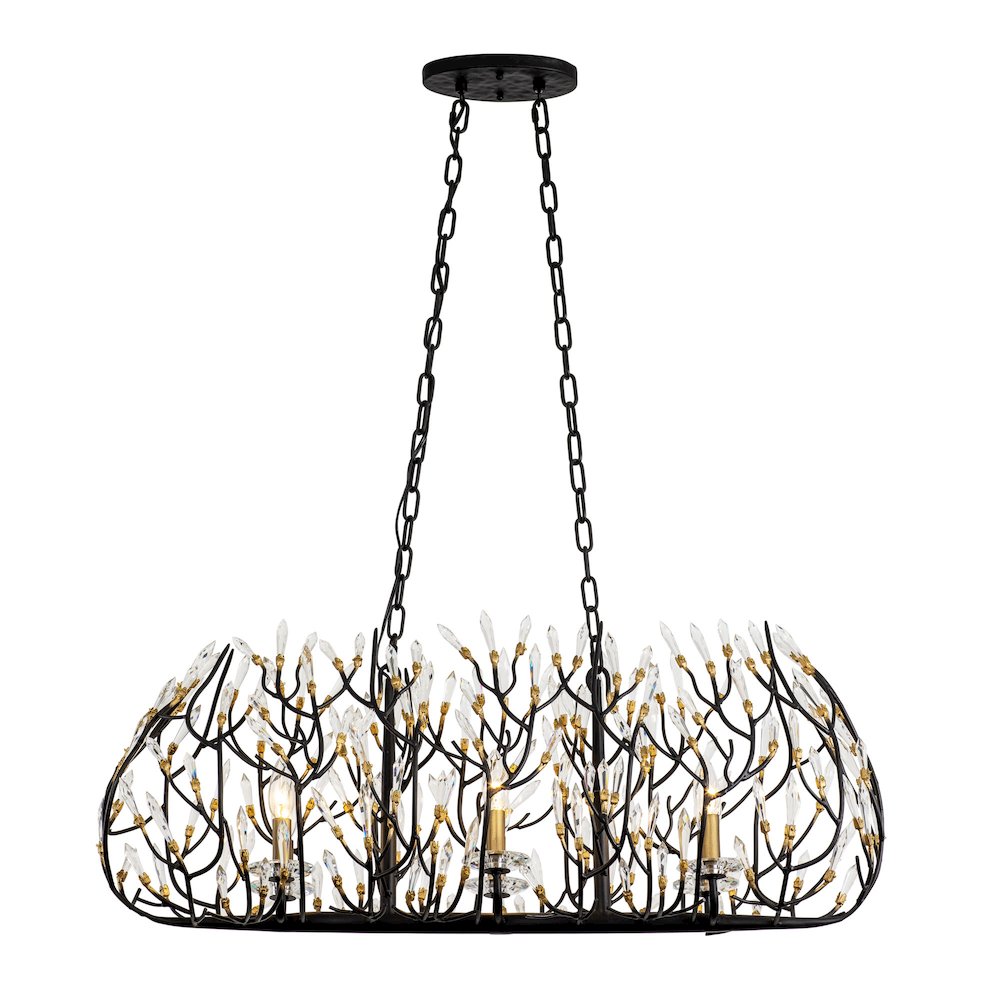 Bask 6-Lt Crystal Linear Pendant - Matte Black/French Gold. Picture 4