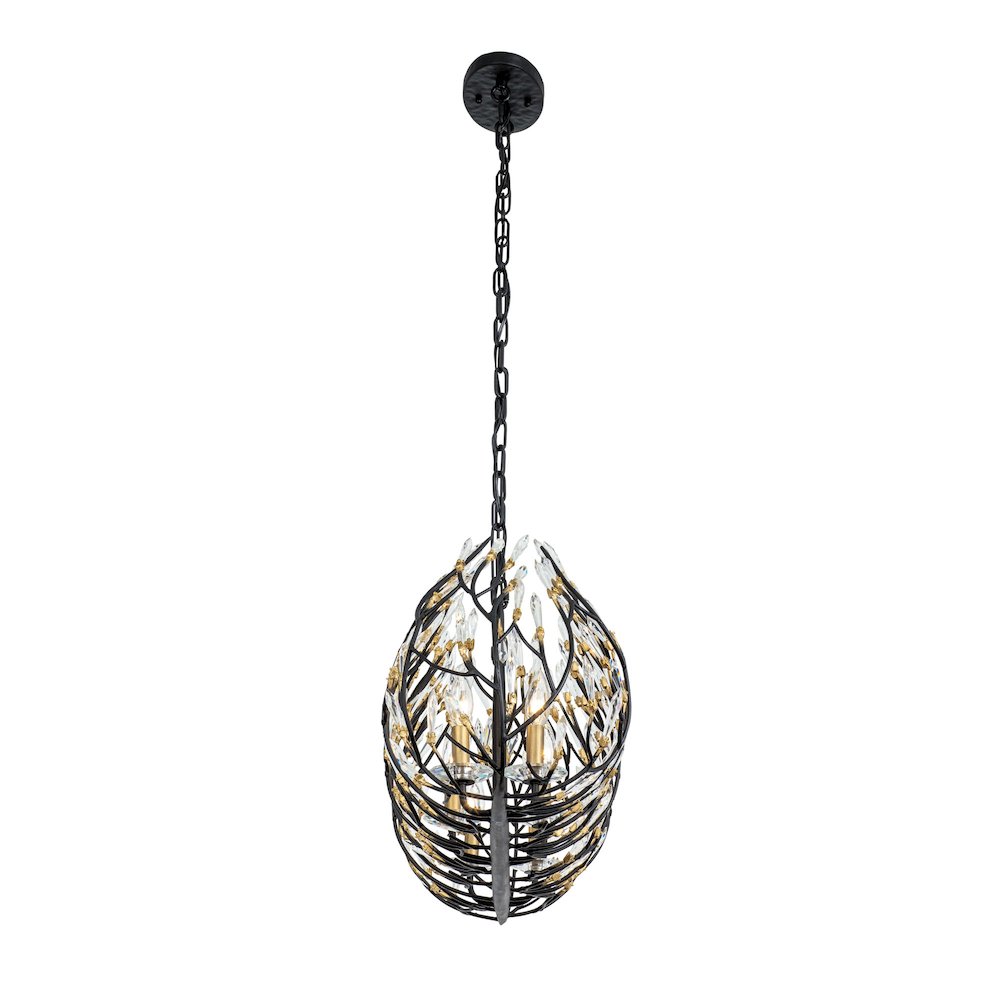 Bask 6-Lt Crystal Linear Pendant - Matte Black/French Gold. Picture 5
